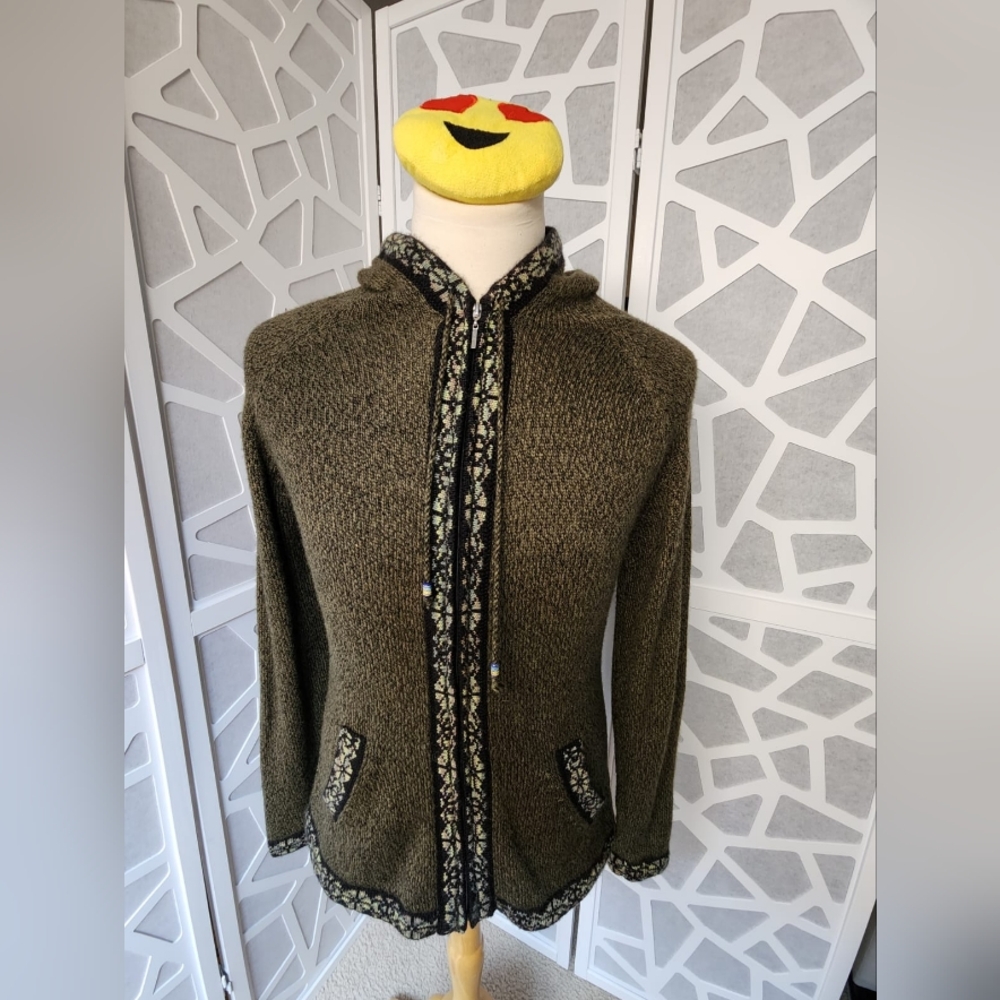 Alpaca Imports Hooded Zip Up Sweater Men's US Large* Olive Green